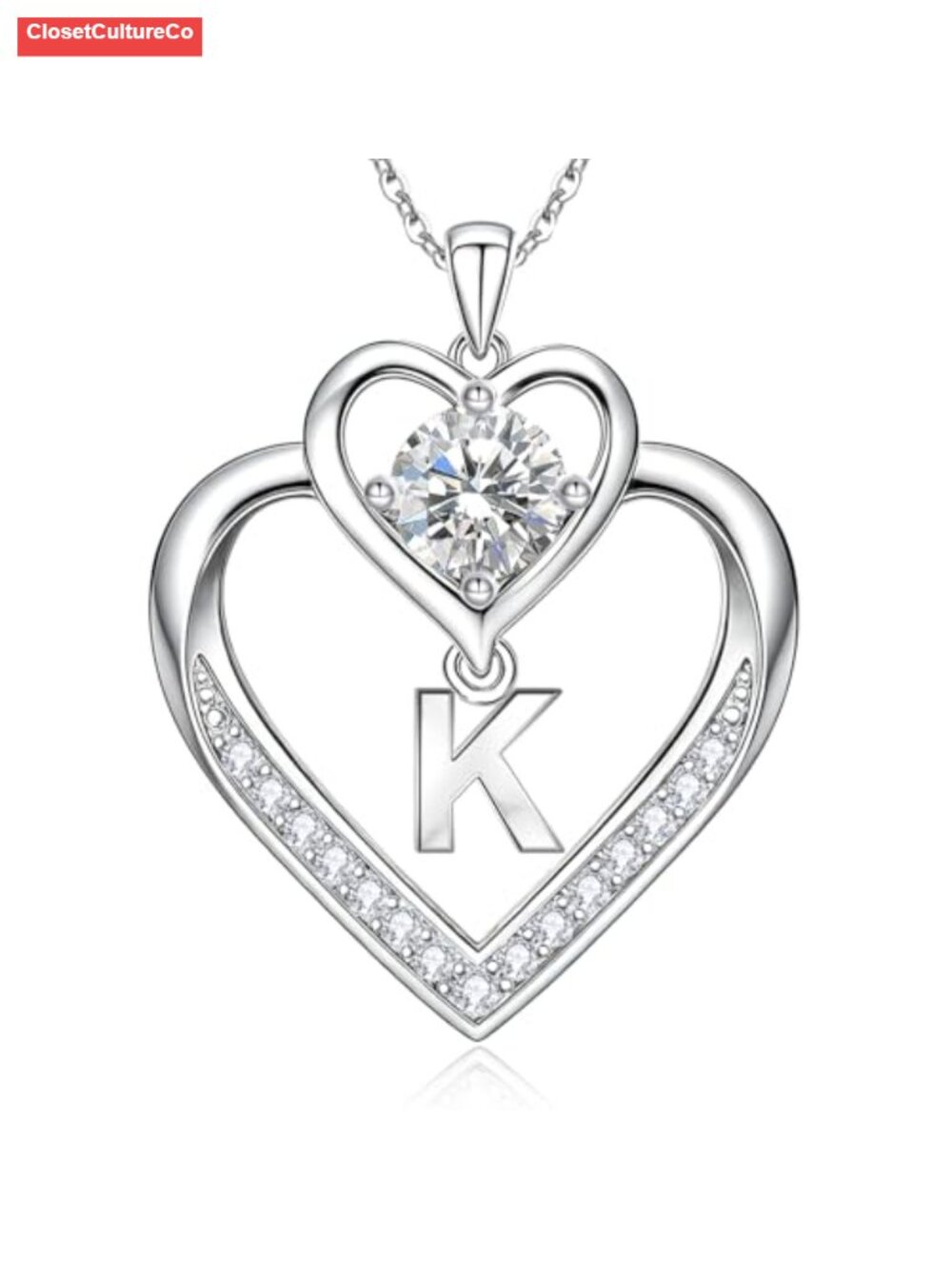 Moissanite Heart Initial Necklace 925 Sterling Silver Pendant